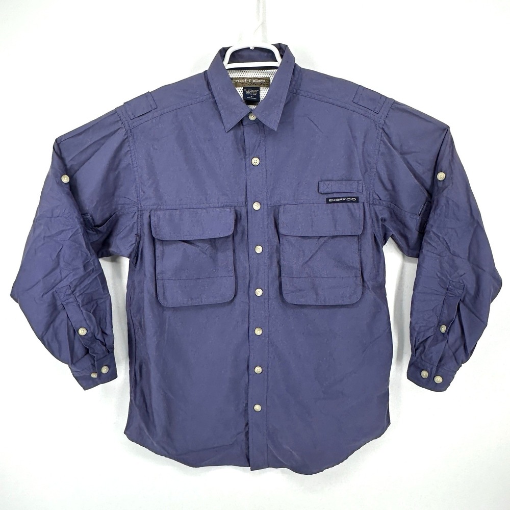 ExOfficio Shirt Men Small Air Strip Travel Hiking Vented Fishing Long Sleeve